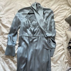 Fleur du mal pussy-bow cutout silk-satin midi dress